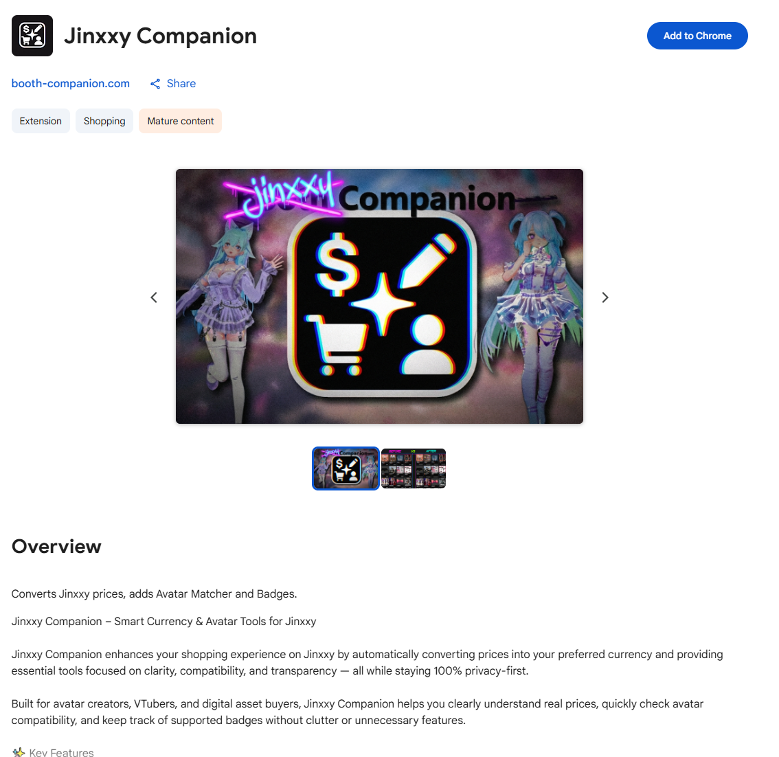 Chrome Web Store card for Jinxxy Companion
