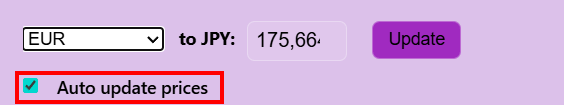 Automatic update toggle enabled inside the currency settings